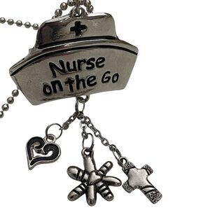 Nurse On The Go Rearview Mirror Charm Dangle  Silvertone Metal Nursing